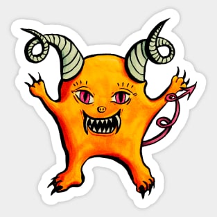 Creepy Cute Horned Little Devil Creature Sticker